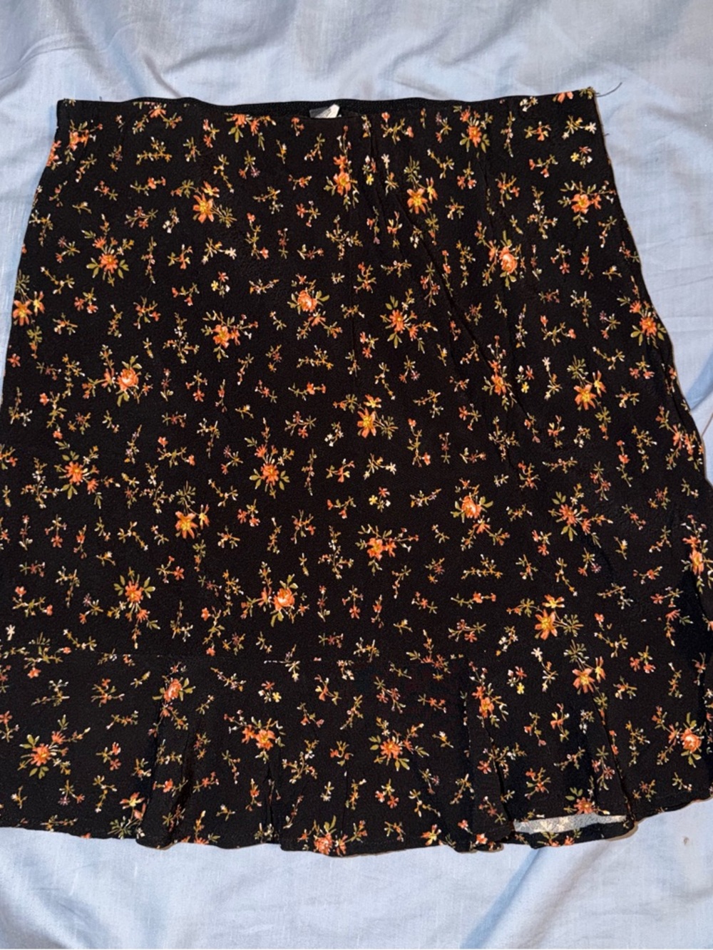 Madewell Black Mini Skirt with Orange Floral Print
